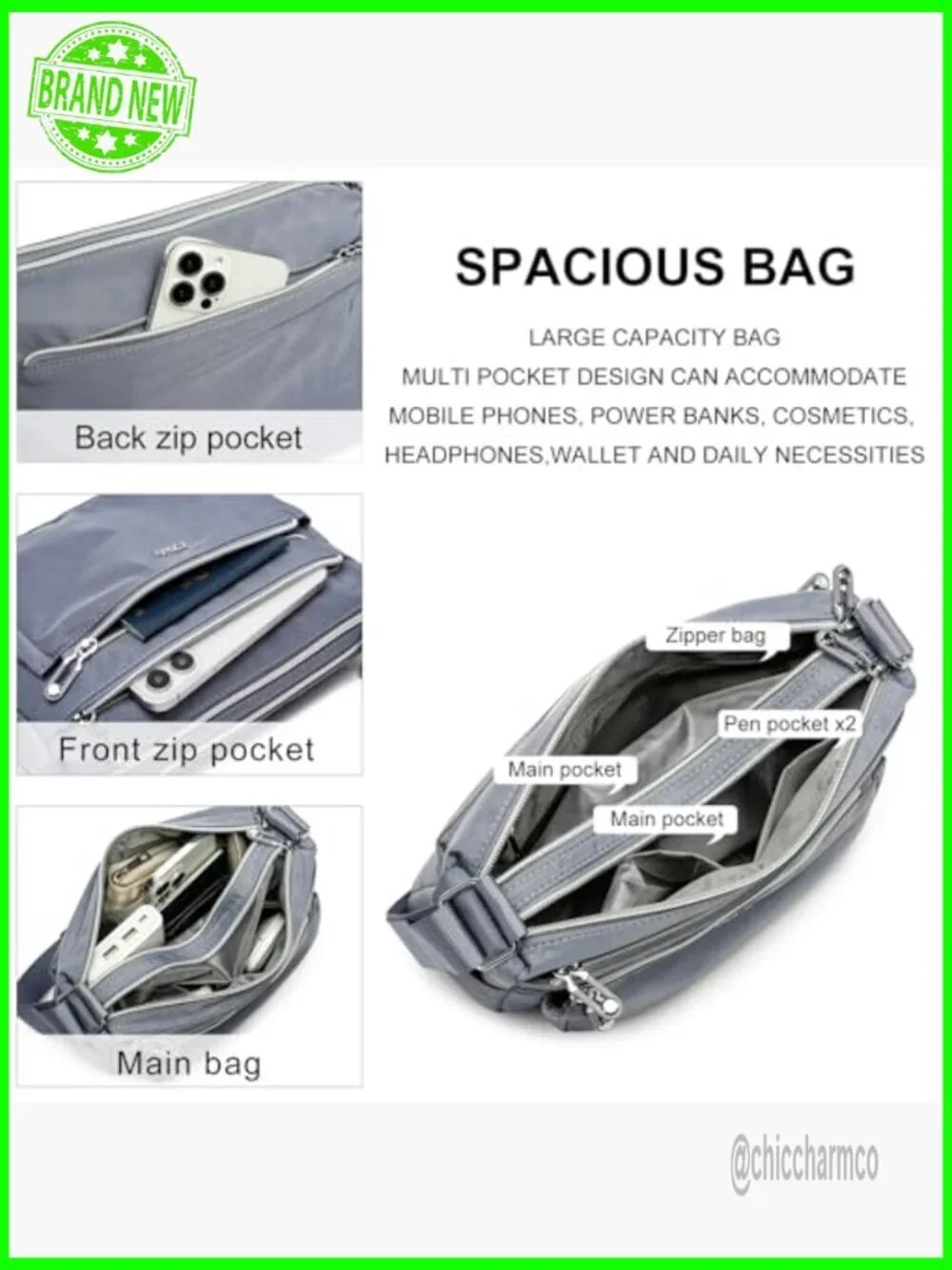 Waterproof Nylon Crossbody Hobo Bag Lightweight Casual Shoulder Purse